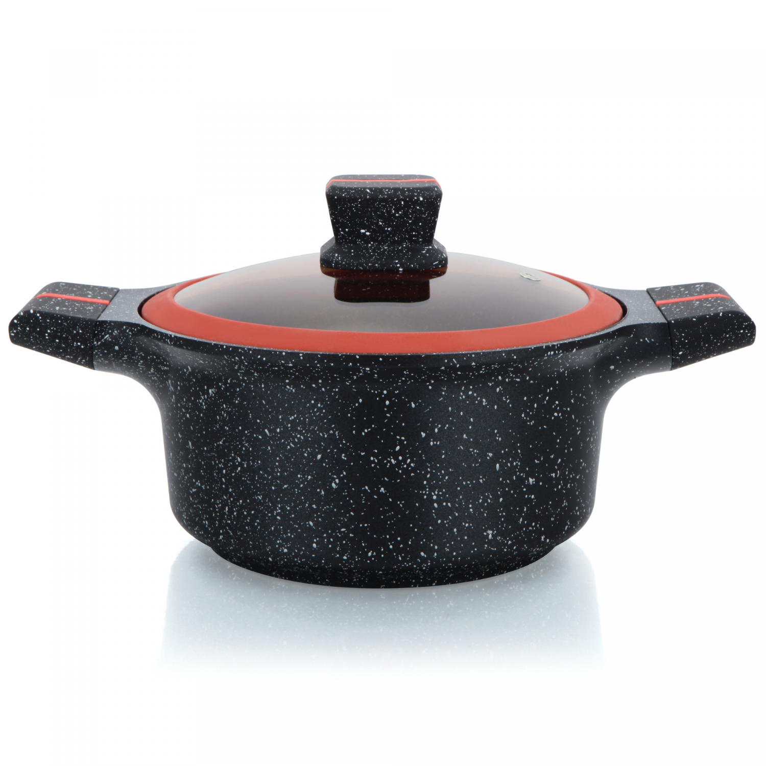 Тенджера с гранитно покритие и елегантен черен корпус + стъклен капак 32см.